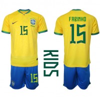 Fotbalové Dres Brazílie Fabinho #15 Dětské Domácí MS 2022 Krátký Rukáv (+ trenýrky)